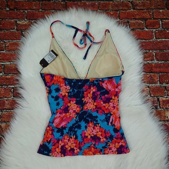NWT Sea Angel Tankini Top Swimsuit Lace Trim Floral V-Neck NWT S - Picture 5 of 10